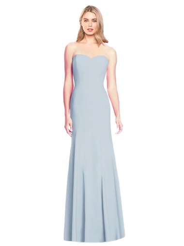 Cheap Light Sky Blue Strapless Sleeveless Low Back Long Evening Dress UK