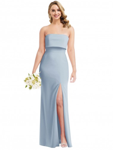 Cheap Light Sky Blue Strapless Sleeveless Low Back Long Evening Gown UK