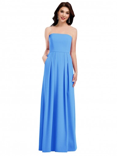 Cheap Peacock Blue Strapless Sleeveless Low Back Long Semi Formal Evening Dress UK