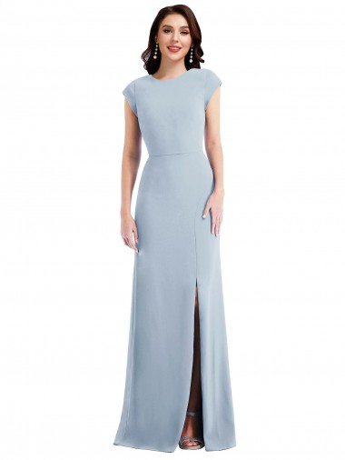 Cheap Light Sky Blue Cap Sleeves Open Back Long Maxi Evening Dress UK