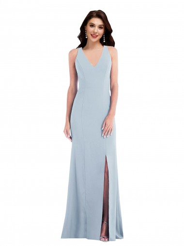 Cheap Light Sky Blue V-Neck Sleeveless Criss Cross Back Long Maxi Wedding Party Dress UK