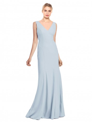 Cheap Light Sky Blue V-Neck Sleeveless Low Back Long Semi Formal Bridal Party Dress UK