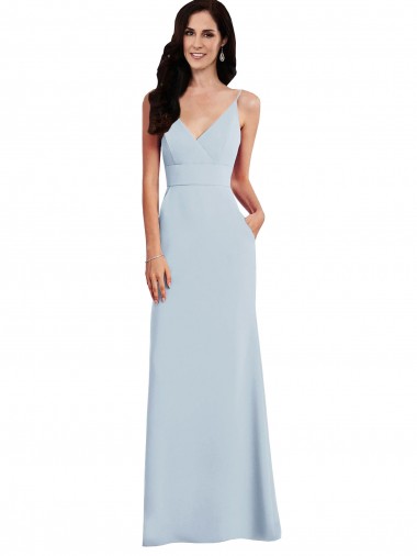 Cheap Light Sky Blue V-Neck Sleeveless V-Back Long Maxi Evening Dress UK