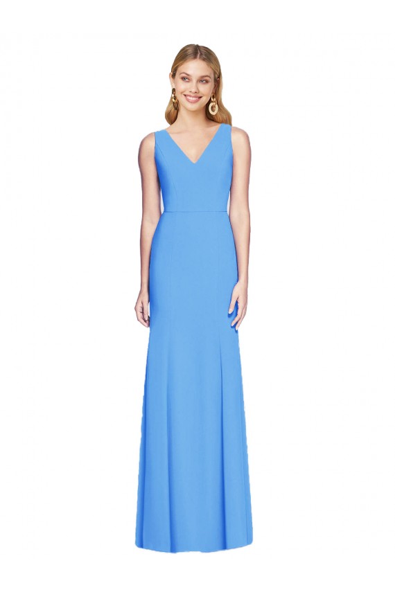 Purcahse  Peacock Blue V-Neck Sleeveless Keyhole Back Long Semi Formal Evening Dress UK