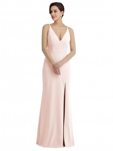 Cheap Pink V-Neck Sleeveless V-Back Stretch Crepe Long Evening Dress UK