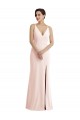 Purcahse  Pink V-Neck Sleeveless V-Back Stretch Crepe Long Evening Dress UK