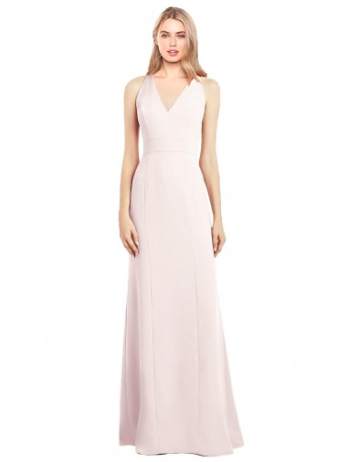 Cheap Pink V-Neck Sleeveless Keyhole Back Long Semi Formal Evening Dress UK